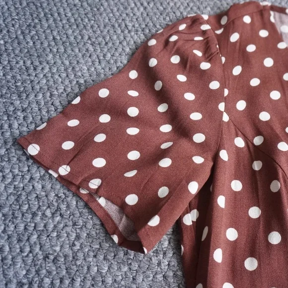 NEW Reformation Locklin French Midi Dress - Au Lait Chocolate Polka Dots - Picture 5 of 8